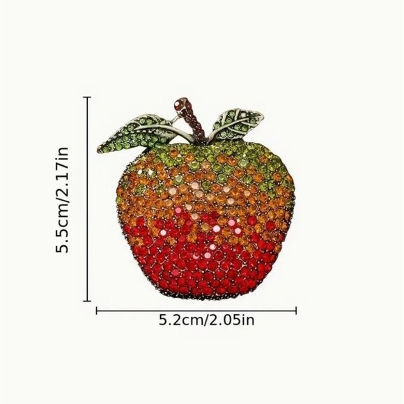 Rhinestone Apple Brooch Pin Fall Colors Gold Tone - Picture 2 of 2